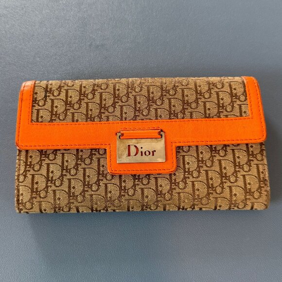 Christian Dior Diorissimor Brown & Tan Trotter Wallet with Orange Leather Trim - Picture 1 of 8